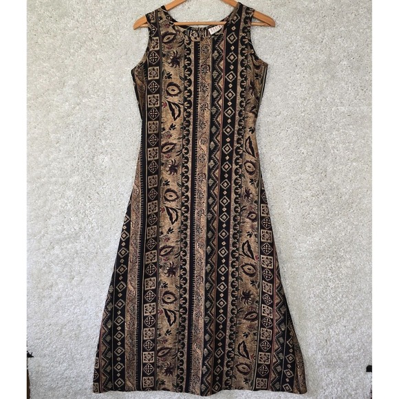 Braemar Jeremy Scott Women Maxi Dress Size 8 Tie Back Aztec Print Summer Vintage - Picture 1 of 15